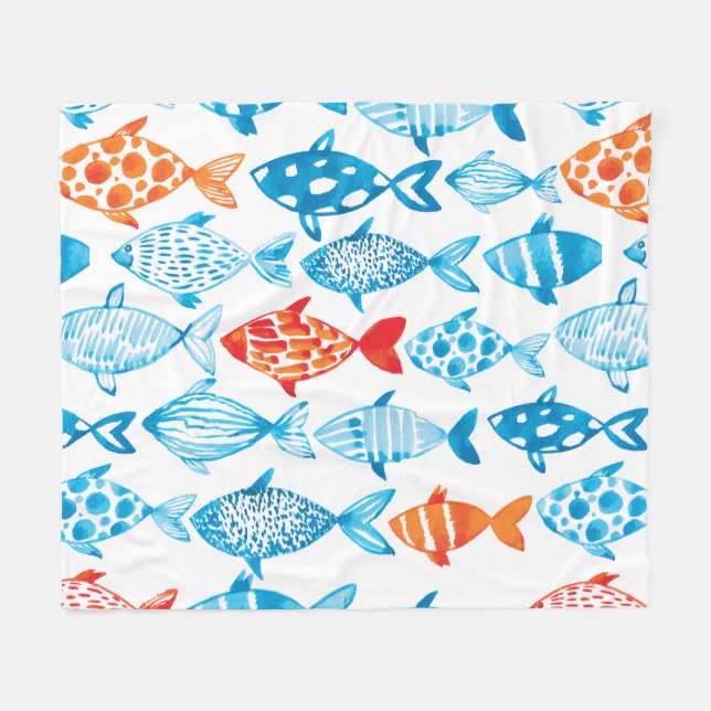 Pretty Colored Fish Blue Red Fleece Blanket (Front (Horizontal))