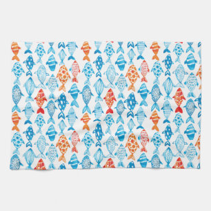 Pretty Colored Fish Blue Red Kitchen Towel