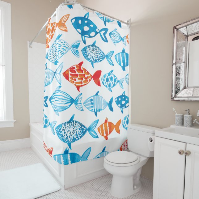 Pretty Colored Fish Blue Red Shower Curtain (In Situ)