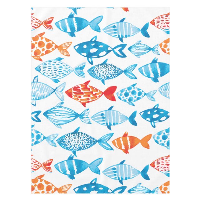 Pretty Colored Fish Blue Red Tablecloth (Front)