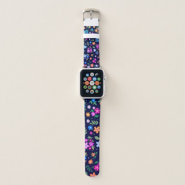 Pretty Colored Floral Pattern Apple Watch Band (Front)