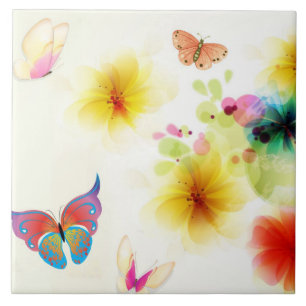 pretty colored flowers butterfly tile