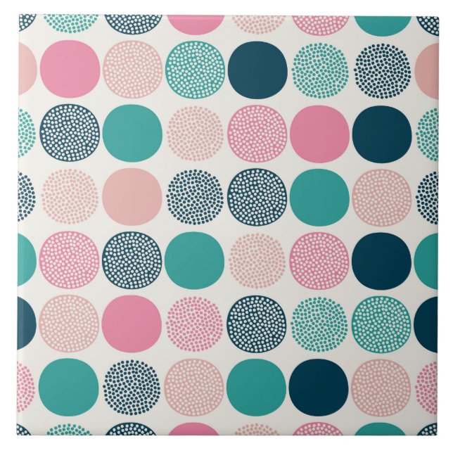 Pretty Colored Polka Dots Ceramic Tile (Front)