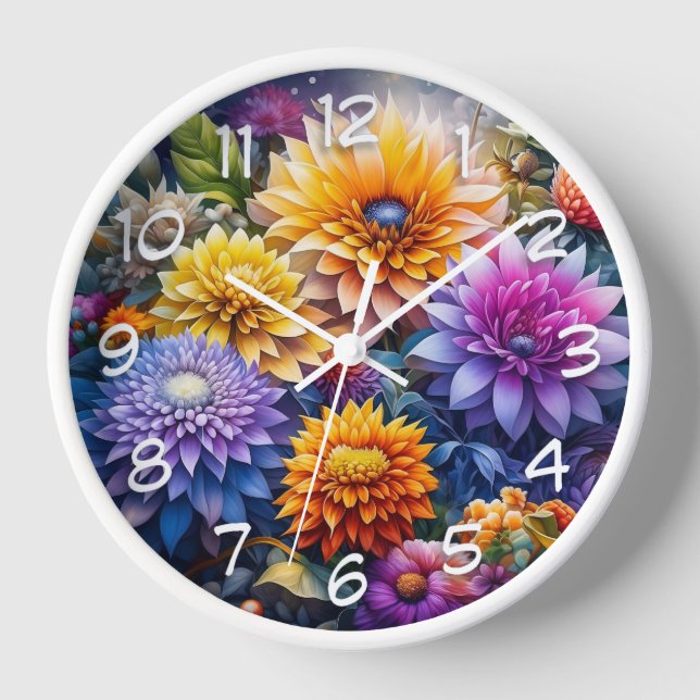 Pretty Colorful Ai Art Flowers  Clock (Front)