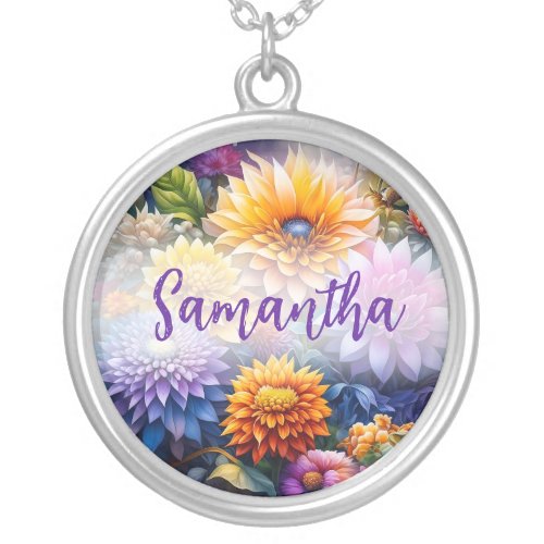Pretty Colorful Ai Art Flowers Personalized Silver Plated Necklace