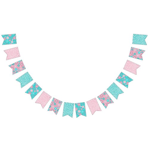 Pretty colorful aqua pink floral abstract bunting flags