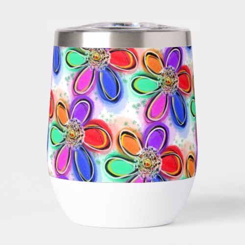 Pretty colorful Artsy Flowers Thermal Wine Tumbler