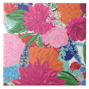 Pretty Colorful Big Flowers Hand Paint Design Ceramic Tile