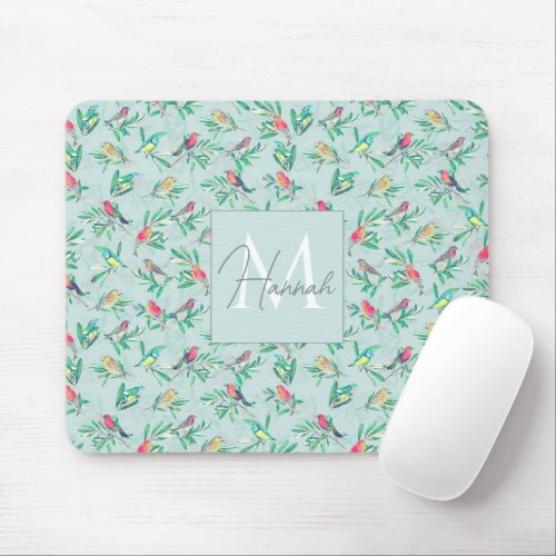 Pretty Colorful Birds Leaves Vintage Design Mouse Pad