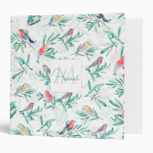 Pretty Colorful Birds Leaves Vintage White Design 3 Ring Binder