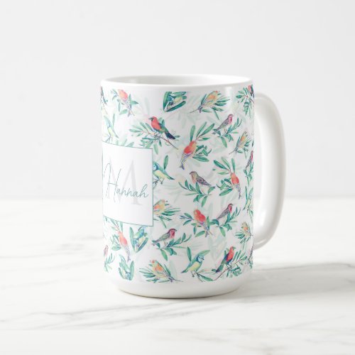 Pretty Colorful Birds Leaves Vintage White Design Coffee Mug