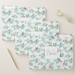 Pretty Colorful Birds Leaves Vintage White Design File Folder