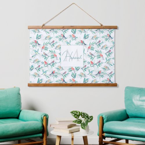 Pretty Colorful Birds Leaves Vintage White Design Hanging Tapestry