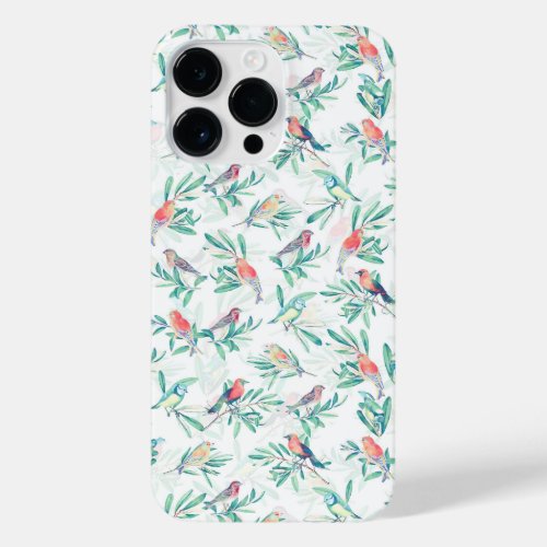 Pretty Colorful Birds Leaves Vintage White Design iPhone 14 Pro Max Case