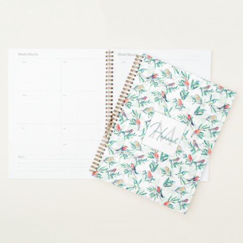 Pretty Colorful Birds Leaves Vintage White Design Planner