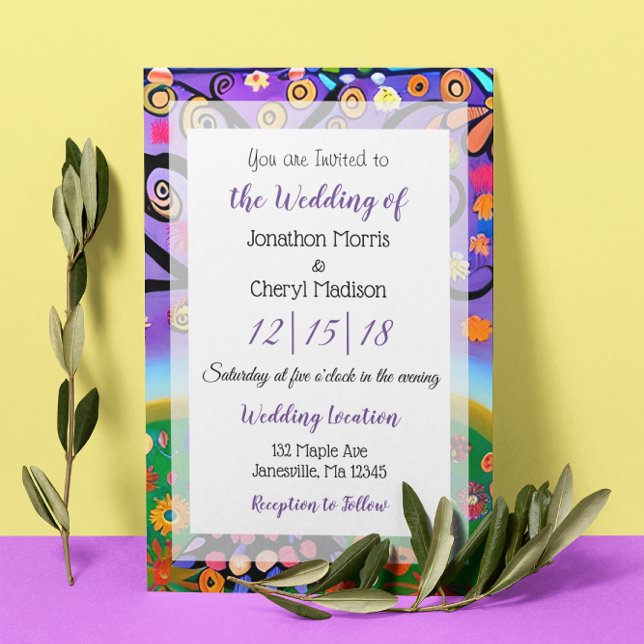 Pretty Colorful Boho Whimsical Tree Wedding Invitation (Creator Uploaded)