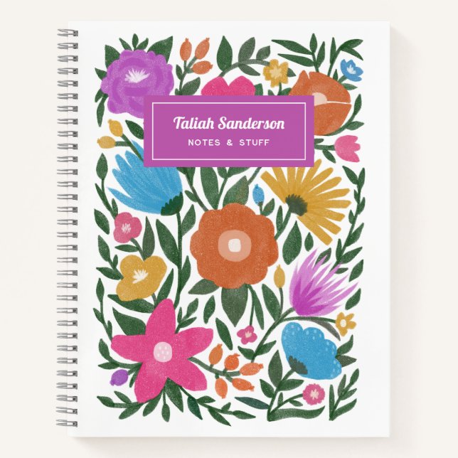 Pretty Colorful Bold Spring Florals | Name    Notebook (Front)