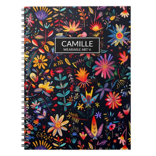 Pretty Colorful Botanical Art Midnight Name Custom Notebook