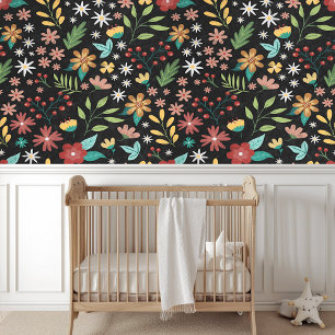 Pretty Colorful Botanical Floral Art Pattern Wallpaper