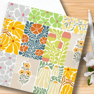 Pretty colorful botanical pattern Pink green blue Notebook