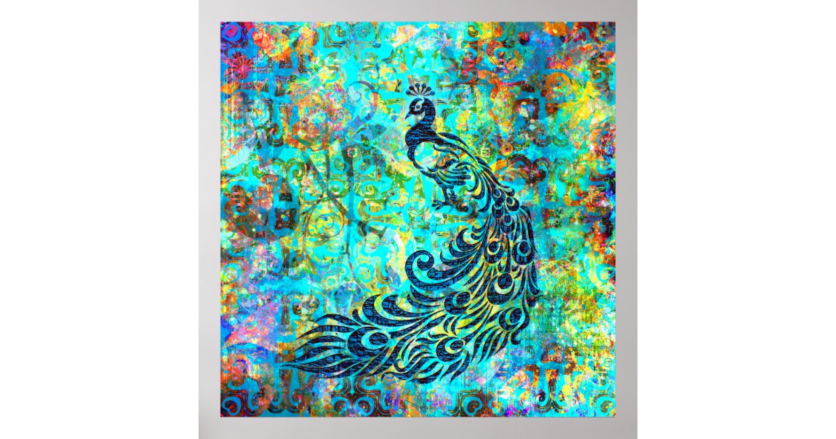 Pretty Colorful Bright Turquoise Peacock Abstract Poster Zazzle Com