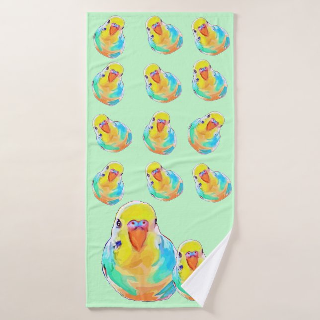 Pretty Colorful Budgerigar Parakeet Bird Cute Bath Towel (Bath Towel)