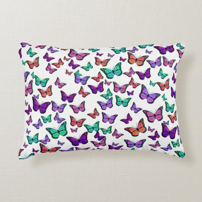 Pretty Colorful Butterflies Pattern Accent Pillow (Front)