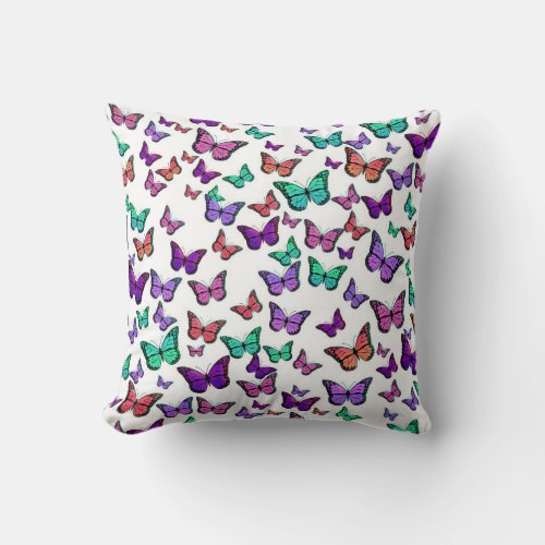 Pretty Colorful Butterflies Pattern Throw Pillow