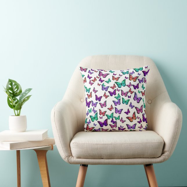 Pretty Colorful Butterflies Pattern Throw Pillow (Chair)