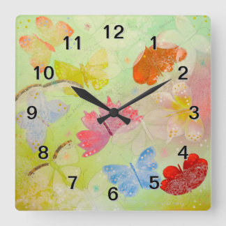 Pretty Colorful Butterflies. Square Wall Clock