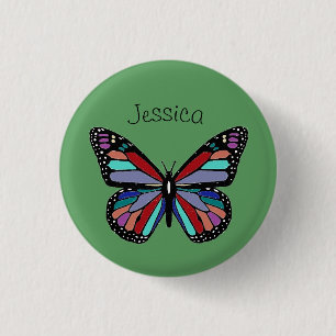 Pretty Colorful Butterfly on Green Personalised Button