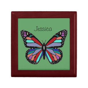 Pretty Colorful Butterfly on Green Personalised Gift Box