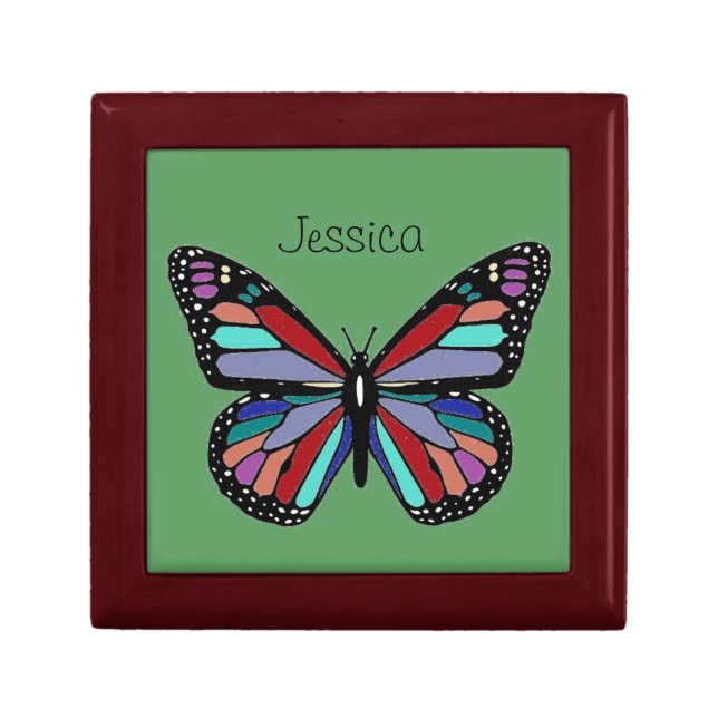 Pretty Colorful Butterfly on Green Personalised Gift Box (Front)