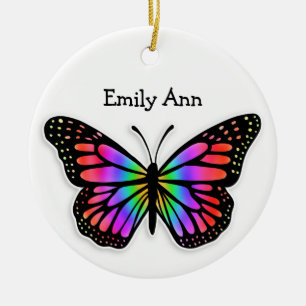 Pretty Colorful Butterfly Personalized Christmas Ceramic Ornament