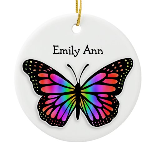 Pretty Colorful Butterfly Personalized Christmas Ceramic Ornament