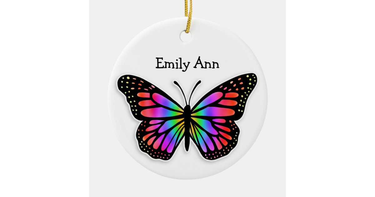 Personalized Rainbow Butterfly Christmas Ornament