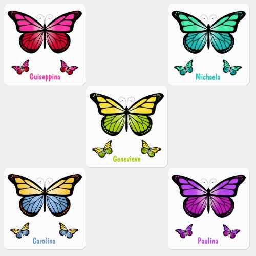 Pretty colorful butterfly pink green purple blue   kids labels