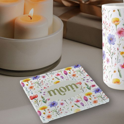 Pretty Colorful Country Wildflowers Modern Mom Glass Coaster