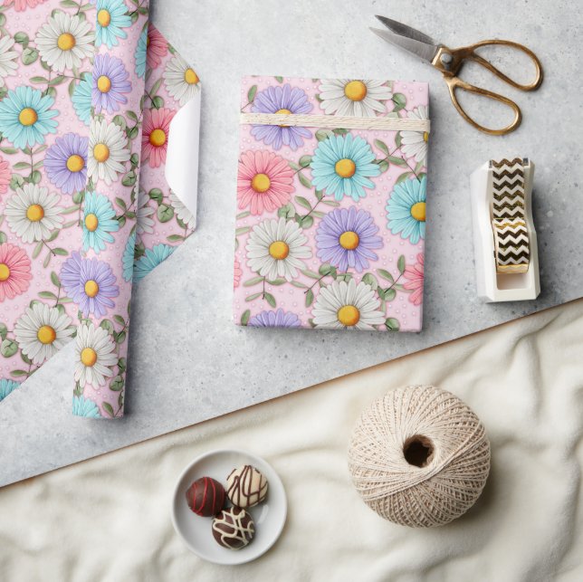 Pretty Colorful Daisies  Wrapping Paper (Crafts)