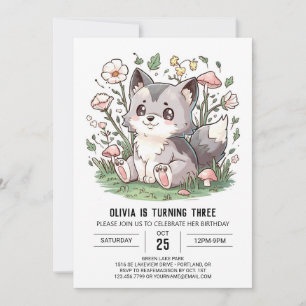 Pretty Colorful Digital Wolf Birthday Invitation