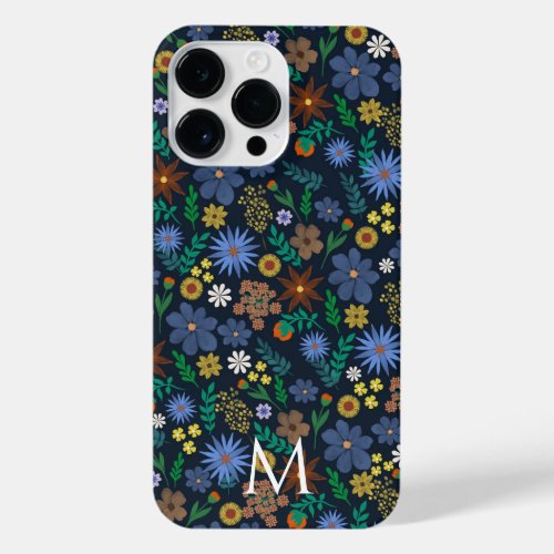 Pretty Colorful Ditsy Floral Blue Design iPhone 14 Pro Max Case