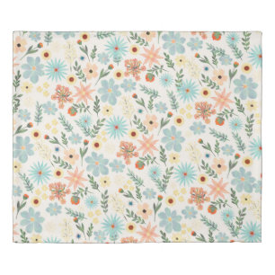 Pretty Colorful Ditsy Floral White Design Duvet Cover