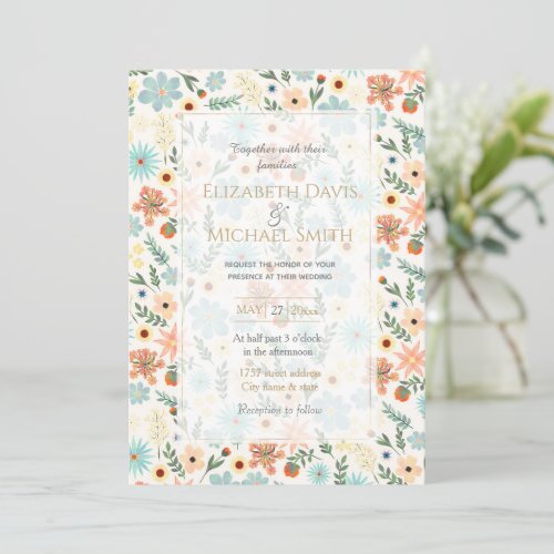 Pretty Colorful Ditsy Floral White Design Invitation