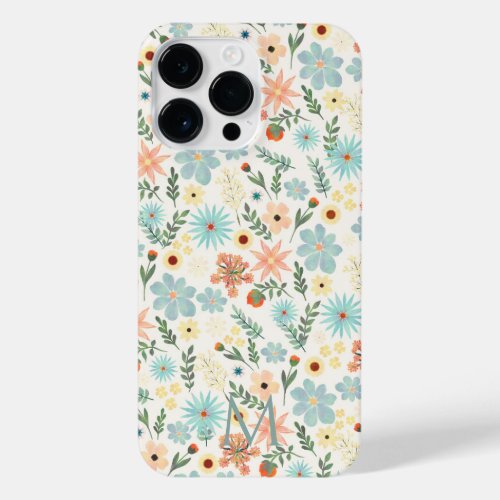 Pretty Colorful Ditsy Floral White Design iPhone 14 Pro Max Case