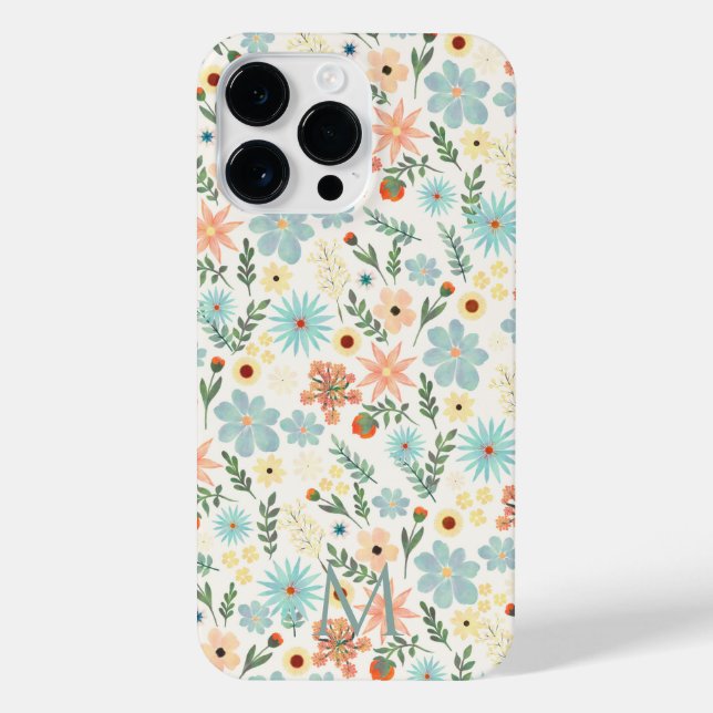 Pretty Colorful Ditsy Floral White Design iPhone Case (Back)
