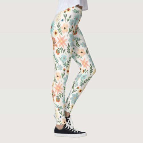 Pretty Colorful Ditsy Floral White Design Leggings