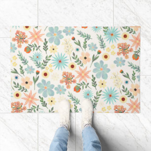 Pretty Colorful Ditsy Floral White Design Wrapping Doormat