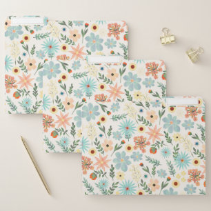 Pretty Colorful Ditsy Floral White Design Wrapping File Folder