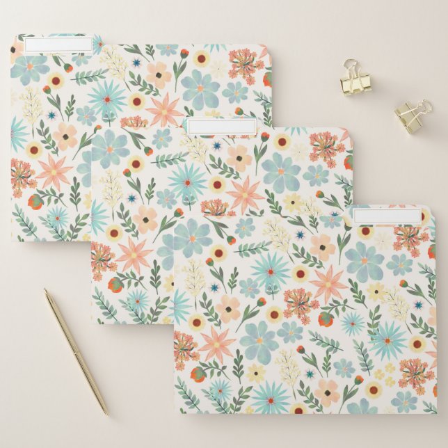 Pretty Colorful Ditsy Floral White Design Wrapping File Folder (Set)