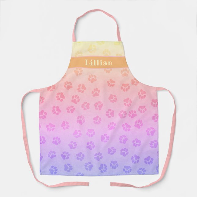 Pretty Colorful Dog Paw Print Pattern Personalized Apron (Front)
